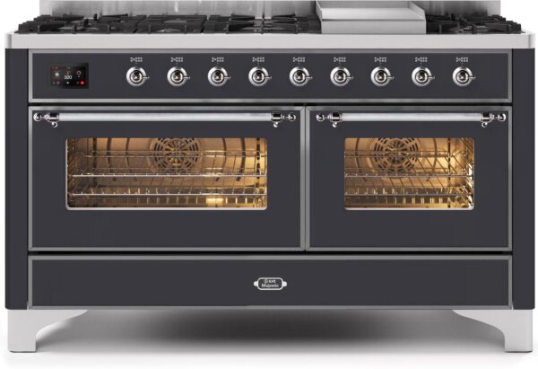 Majestic II 60 Inch Dual Fuel Liquid Propane Freestanding Range in Matte Graphite with Chrome Trim