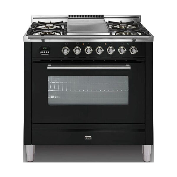 Professional Plus 36 Inch Gas Natural Gas Freestanding Range in Glossy Black with Chrome Trim