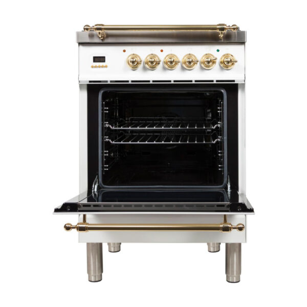 Nostalgie 24 Inch Dual Fuel Natural Gas Freestanding Range in White with Brass Trim - Image 2