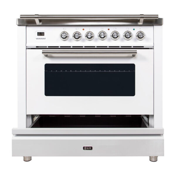 Professional Plus 36 Inch Gas Liquid Propane Freestanding Range in White with Chrome Trim - Image 3