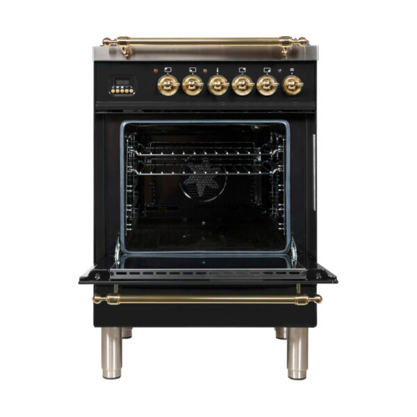 Nostalgie 24 Inch Dual Fuel Liquid Propane Freestanding Range in Glossy Black with Brass Trim - Image 2