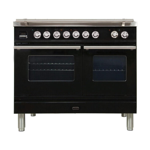 Professional Plus 40 Inch Dual Fuel Liquid Propane Freestanding Range in Glossy Black with Chrome Trim