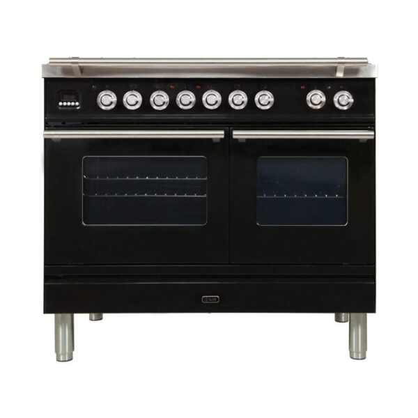 Professional Plus 40 Inch Dual Fuel Natural Gas Freestanding Range in Glossy Black with Chrome Trim