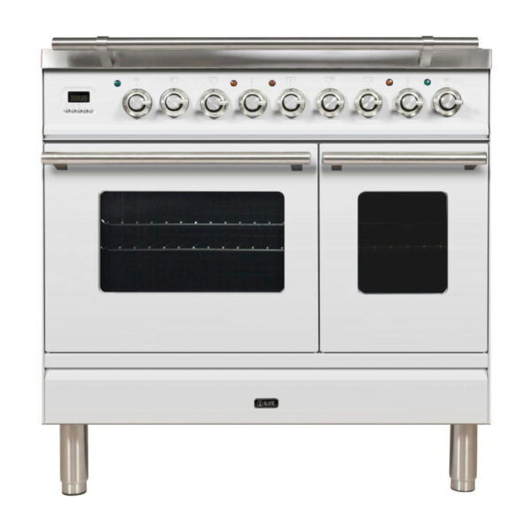 Professional Plus 36 Inch Dual Fuel Natural Gas Freestanding Range in White with Chrome Trim