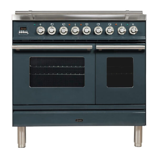 Professional Plus 36 Inch Dual Fuel Natural Gas Freestanding Range in Blue Grey with Chrome Trim