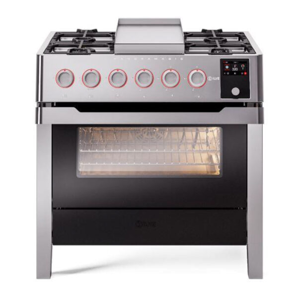 Panoramagic 36 Inch Dual Fuel Natural Gas Freestanding Range in Stainless Steel with Trim