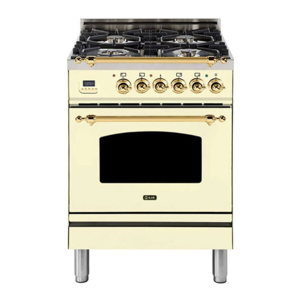 Nostalgie 24 Inch Dual Fuel Liquid Propane Freestanding Range in Antique White with Brass Trim