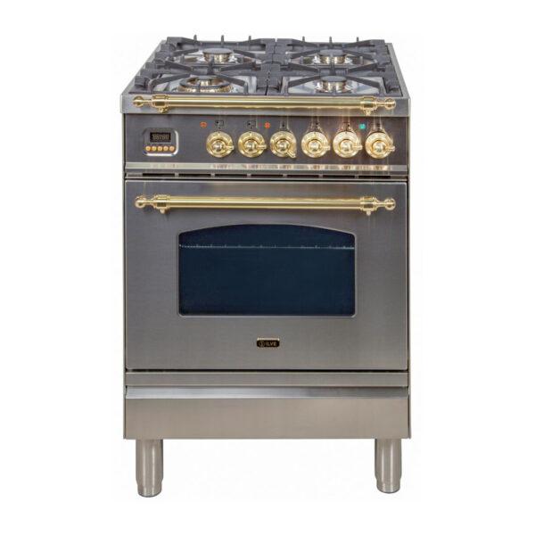 Nostalgie 24 Inch Dual Fuel Liquid Propane Freestanding Range in Stainless Steel with Brass Trim