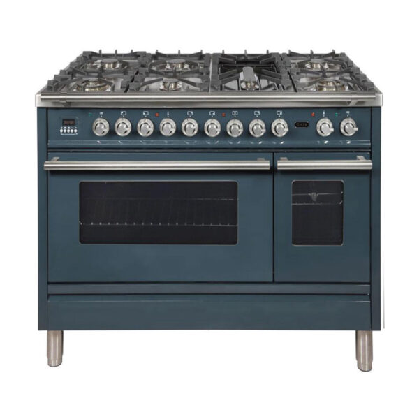 Professional Plus 48 Inch Dual Fuel Natural Gas Freestanding Range in Blue Grey with Chrome Trim