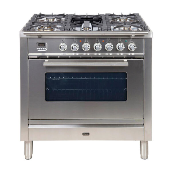 Professional Plus 36 Inch Dual Fuel Liquid Propane Freestanding Range in Stainless Steel with Chrome Trim