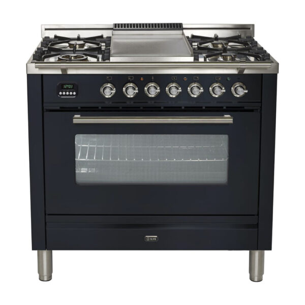 Professional Plus 36 Inch Dual Fuel Natural Gas Freestanding Range in Matte Graphite with Chrome Trim