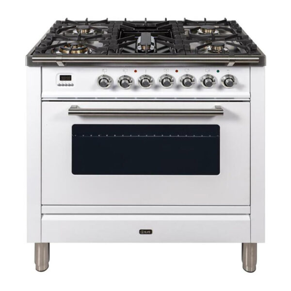 Professional Plus 36 Inch Gas Liquid Propane Freestanding Range in White with Chrome Trim