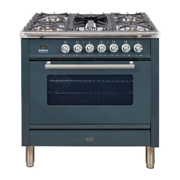 Professional Plus 36 Inch Gas Natural Gas Freestanding Range in Blue Grey with Chrome Trim