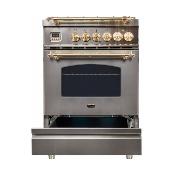 Nostalgie 24 Inch Dual Fuel Liquid Propane Freestanding Range in Stainless Steel with Brass Trim - Image 7