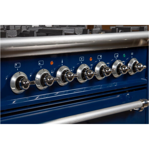 Nostalgie 36 Inch Dual Fuel Natural Gas Freestanding Range in Blue with Chrome Trim - Image 3