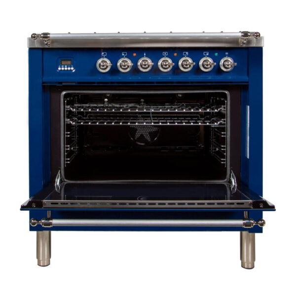 Nostalgie 36 Inch Dual Fuel Natural Gas Freestanding Range in Blue with Chrome Trim - Image 4