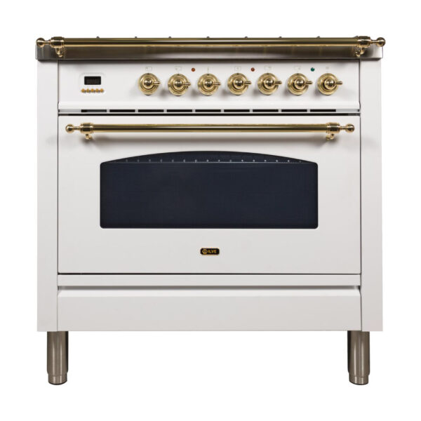 Nostalgie 36 Inch Gas Liquid Propane Freestanding Range in White with Brass Trim - Image 2