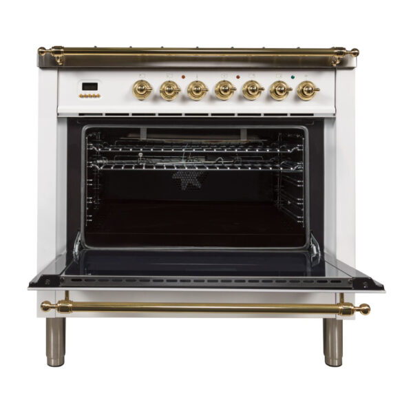 Nostalgie 36 Inch Gas Liquid Propane Freestanding Range in White with Brass Trim - Image 4