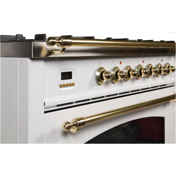 Nostalgie 36 Inch Gas Liquid Propane Freestanding Range in White with Brass Trim - Image 8