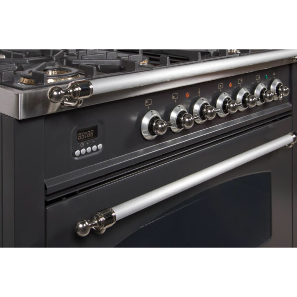 Nostalgie 36 Inch Gas Natural Gas Freestanding Range in Matte Graphite with Chrome Trim - Image 4