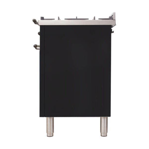 Nostalgie 48 Inch Dual Fuel Natural Gas Freestanding Range in Glossy Black with Bronze Trim - Image 5