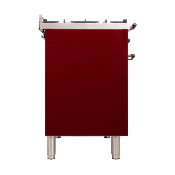 Nostalgie 48 Inch Dual Fuel Natural Gas Freestanding Range in Burgundy with Bronze Trim - Image 7