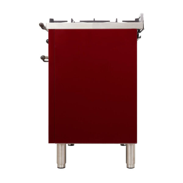 Nostalgie 48 Inch Dual Fuel Natural Gas Freestanding Range in Burgundy with Bronze Trim - Image 8