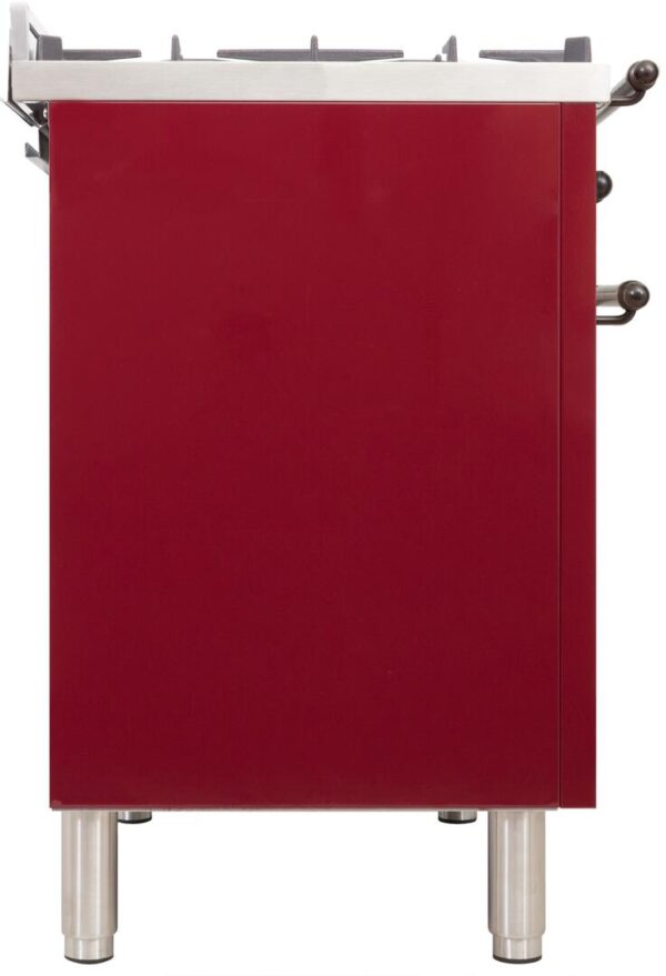 Nostalgie 30 Inch Dual Fuel Natural Gas Freestanding Range in Burgundy with Bronze Trim - Image 3