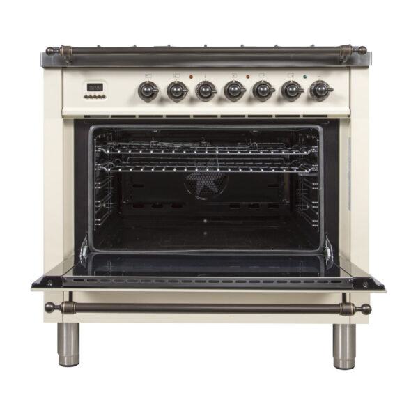 Nostalgie 36 Inch Dual Fuel Natural Gas Freestanding Range in Antique White with Bronze Trim - Image 3