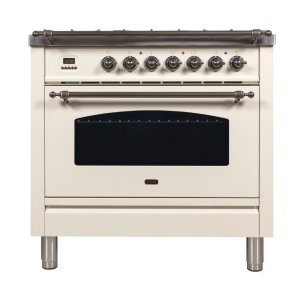 Nostalgie 36 Inch Dual Fuel Natural Gas Freestanding Range in Antique White with Bronze Trim - Image 7