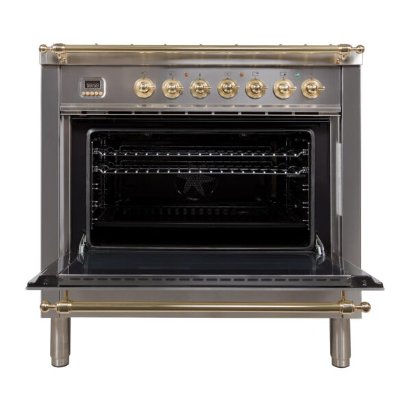 Nostalgie 36 Inch Gas Liquid Propane Freestanding Range in Stainless Steel with Brass Trim - Image 3