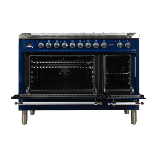 Nostalgie 48 Inch Dual Fuel Liquid Propane Freestanding Range in Blue with Chrome Trim - Image 2