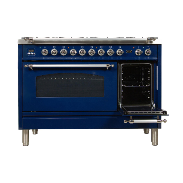 Nostalgie 48 Inch Dual Fuel Liquid Propane Freestanding Range in Blue with Chrome Trim - Image 3