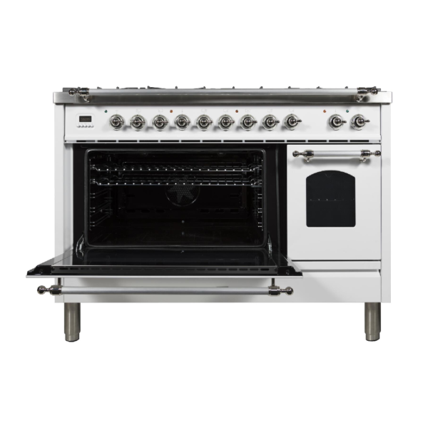 Nostalgie 48 Inch Dual Fuel Liquid Propane Freestanding Range in White with Chrome Trim - Image 3