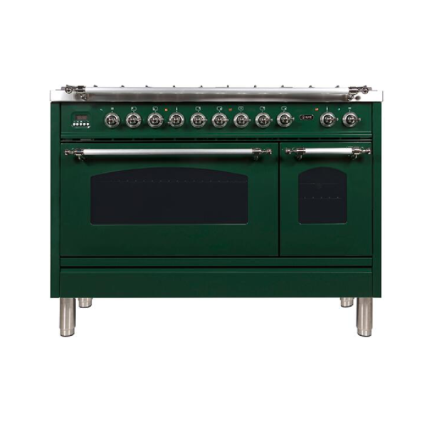 Nostalgie 48 Inch Dual Fuel Natural Gas Freestanding Range in Emerald Green with Chrome Trim - Image 2