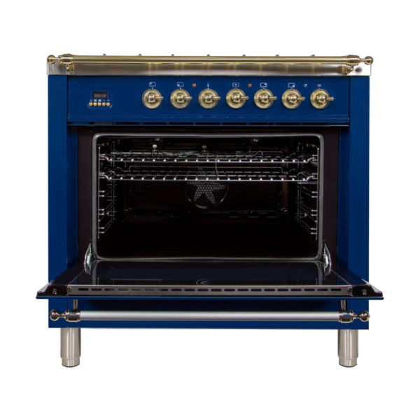 Nostalgie 36 Inch Dual Fuel Liquid Propane Freestanding Range in Blue with Brass Trim - Image 3