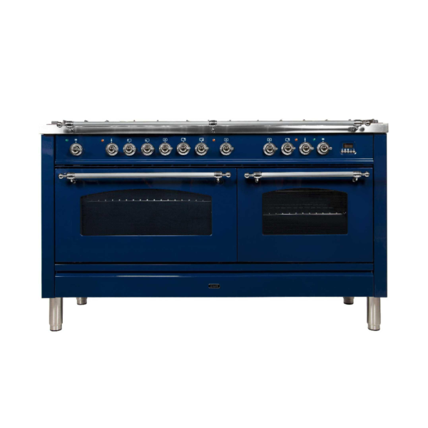 Nostalgie 60 Inch Dual Fuel Natural Gas Freestanding Range in Blue with Chrome Trim