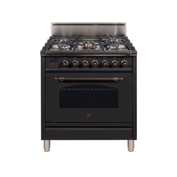 Nostalgie 30 Inch Gas Liquid Propane Freestanding Range in Matte Graphite with Bronze Trim