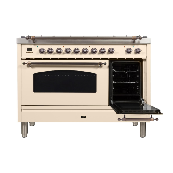 Nostalgie 48 Inch Dual Fuel Natural Gas Freestanding Range in Antique White with Bronze Trim - Image 2