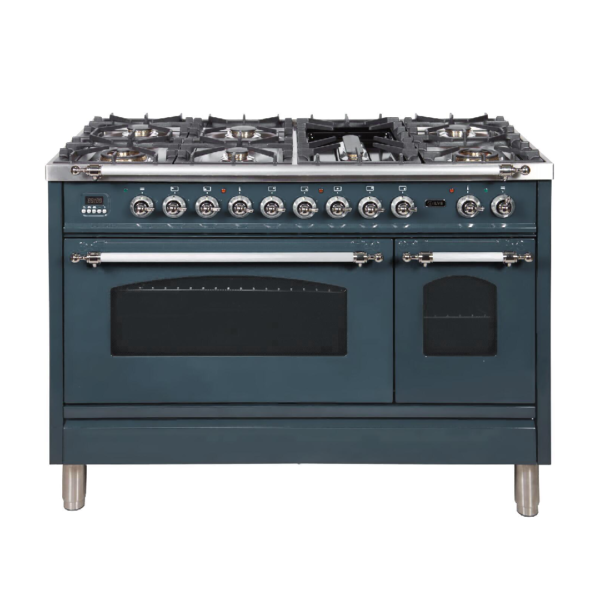 Nostalgie 48 Inch Dual Fuel Liquid Propane Freestanding Range in Blue Grey with Chrome Trim