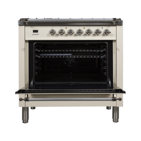 Nostalgie 36 Inch Dual Fuel Natural Gas Freestanding Range in Antique White with Chrome Trim - Image 3