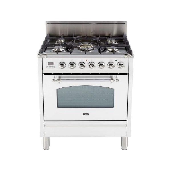 Nostalgie 30 Inch Gas Liquid Propane Freestanding Range in White with Chrome Trim