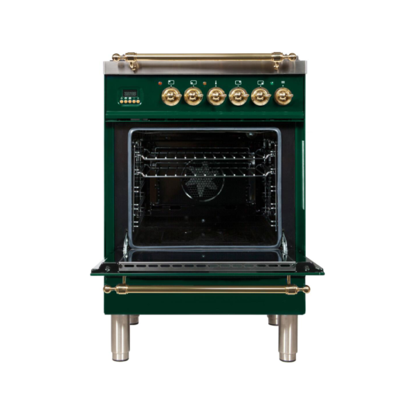 Nostalgie 24 Inch Dual Fuel Natural Gas Freestanding Range in Emerald Green with Brass Trim - Image 4