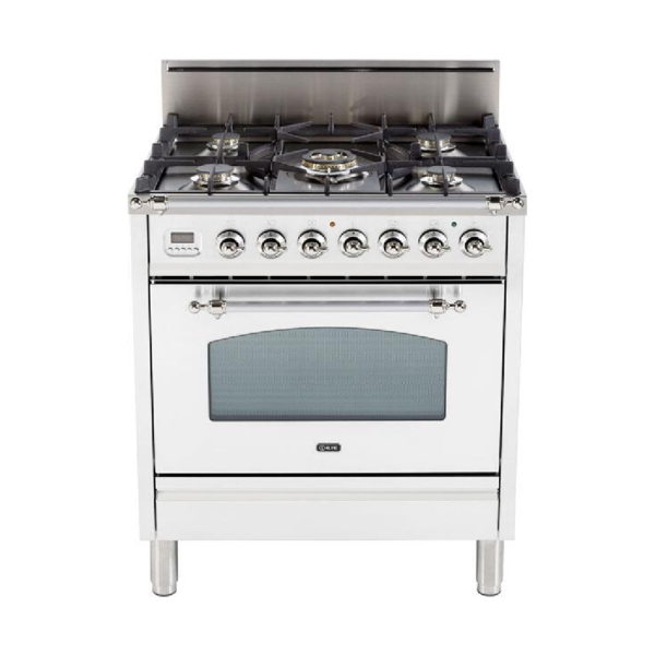 Nostalgie 30 Inch Gas Natural Gas Freestanding Range in White with Chrome Trim