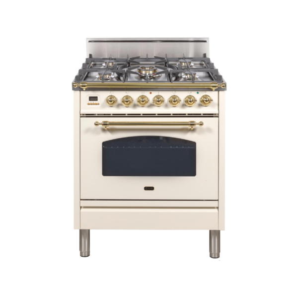 Nostalgie 30 Inch Gas Liquid Propane Freestanding Range in Antique White with Brass Trim