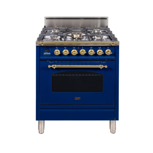 Nostalgie 30 Inch Gas Liquid Propane Freestanding Range in Blue with Brass Trim