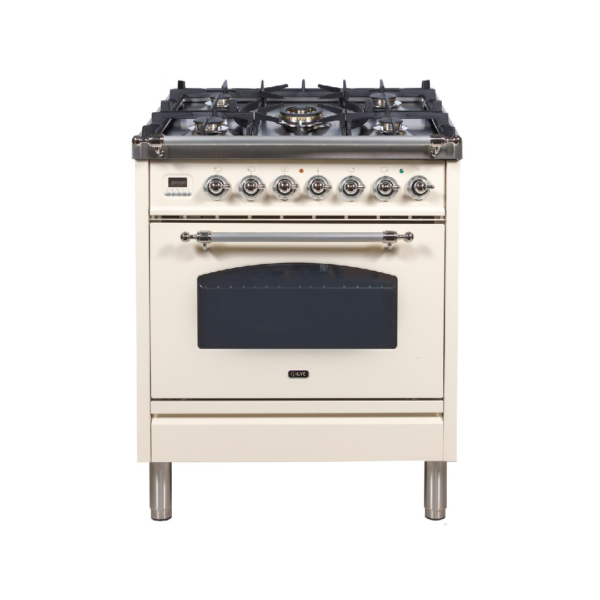 Nostalgie 30 Inch Dual Fuel Liquid Propane Freestanding Range in Antique White with Chrome Trim