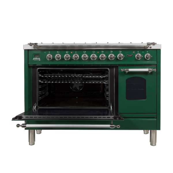 Nostalgie 48 Inch Dual Fuel Natural Gas Freestanding Range in Emerald Green with Chrome Trim - Image 3