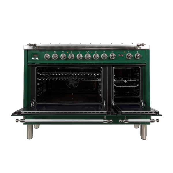 Nostalgie 48 Inch Dual Fuel Natural Gas Freestanding Range in Emerald Green with Chrome Trim - Image 4