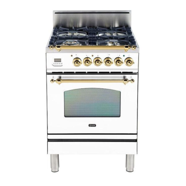 Nostalgie 24 Inch Gas Natural Gas Freestanding Range in White with Brass Trim